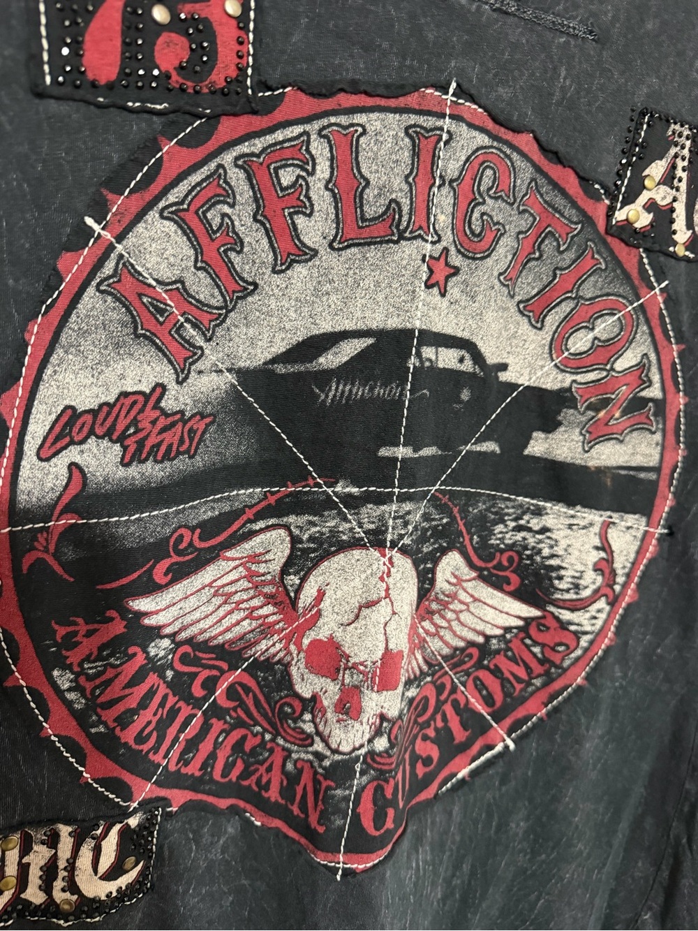 2011 Affliction Women’s Graphic T-Shirt Black with Red Accents